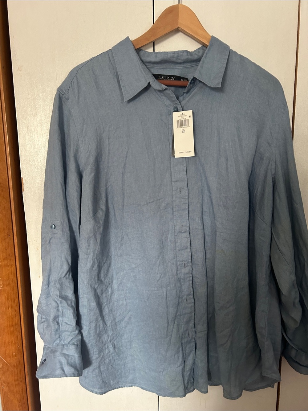 Lauren Ralph Lauren Light Blue Long-Sleeve Linen Button-Down Shirt